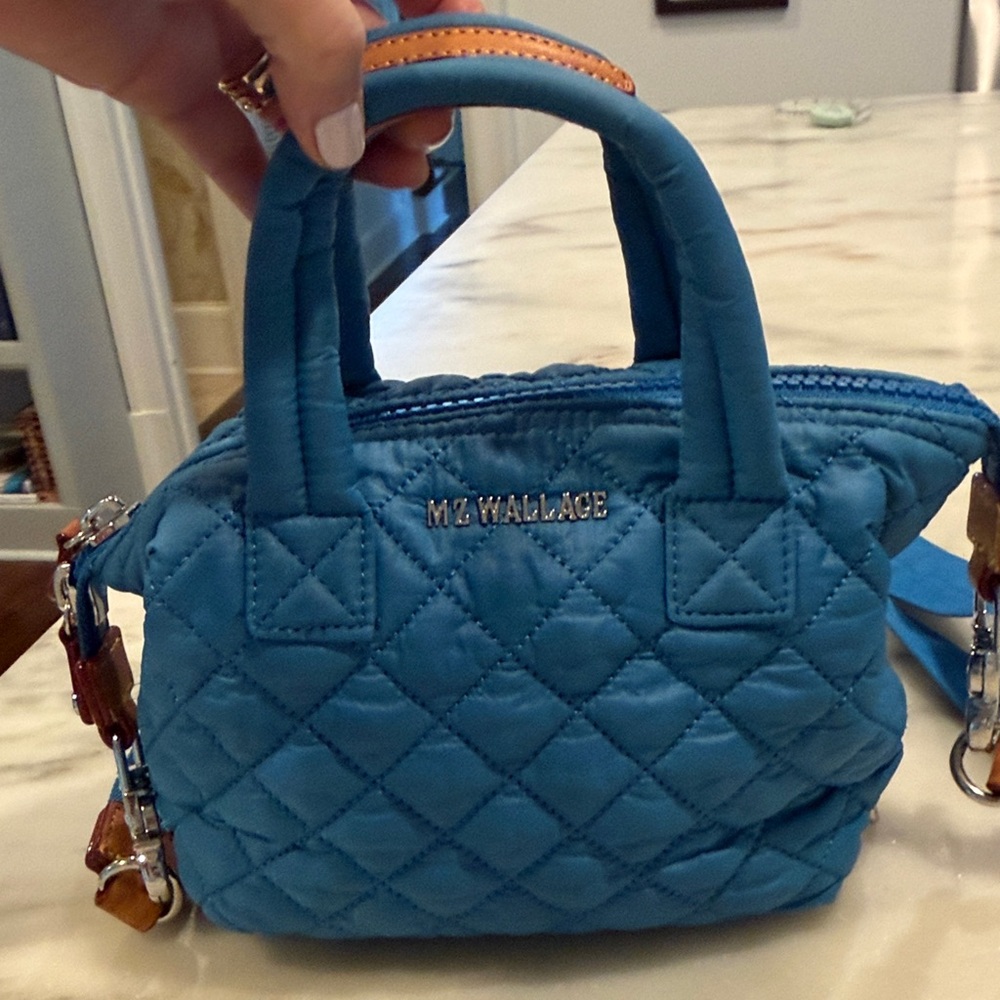 MZ Wallace micro Sutton Quilted Satchel bag in ocean blue